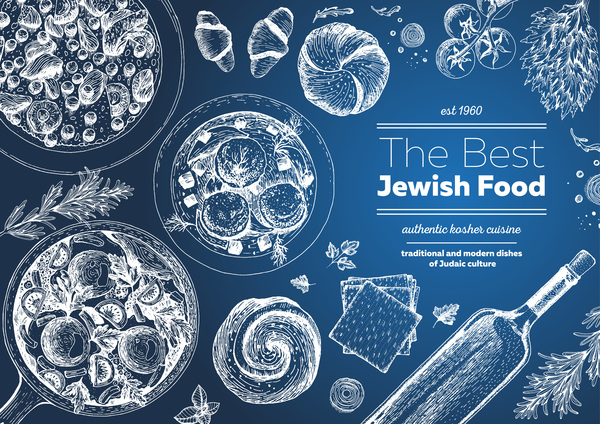 Menu de restaurant de nourriture juive dessiné à la main vecteur 05 restaurant nourriture menu main juif dessiné   