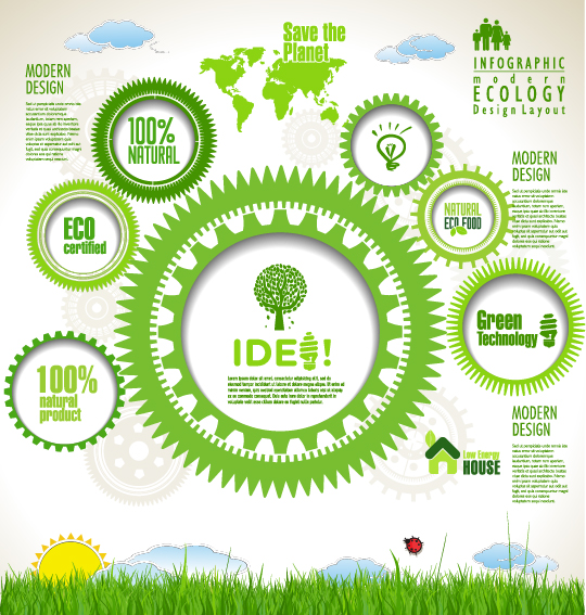 Moderne Ökologie-Infografiken grüner Schablone Vektor 17 Vorlage Ökologie moderne Infografik   