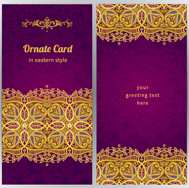 Violett mit goldenen, verzierten Grußkarten Vektor 02 ornate lila Karte gold Begrüßung   