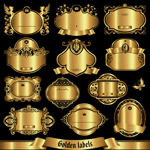 Set von goldenen Etiketten Vektorgrafik 03 labels golden   