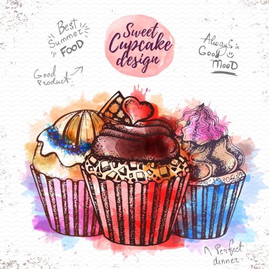 Süße Cupcake handgezogener Aquarellvektor 11 süß hand gezeichnet cupcake Aquarell   