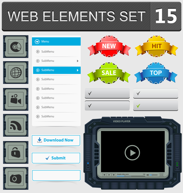 Éléments Web avec bouton vecteur jeu de matériaux 08 web elements bouton   