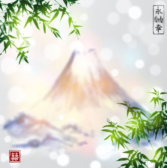 paysage de montagne brouillé avec le vecteur de fond de bambou paysage montagne fond flou bambou   