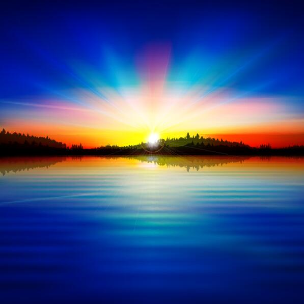 paysage de lac avec le vecteur de coucher du soleil 05 paysage lac coucher de soleil   