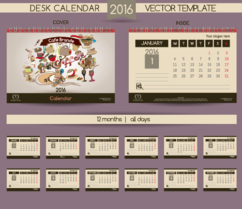 2016 Neujahr Schreibtisch Kalender Vektormaterial 34 Schreibtisch Neujahr Kalender Jahr 2016   