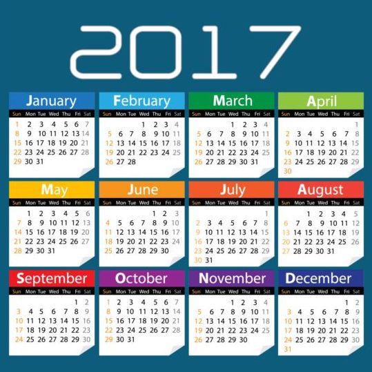 2017 calendrier coloré avec vecteur de fond bleu coloré calendrier 2017   