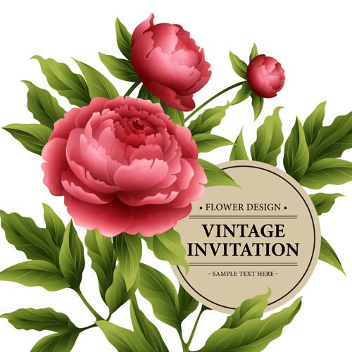 Schöne Blumen mit Vintage-Einladungskartenvektoren 03 Schön Jahrgang Einladung Blumen   