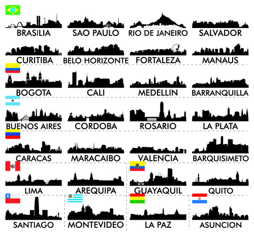 Grandes villes silhouette ensemble vecteur 03 villes silhouette grandes   