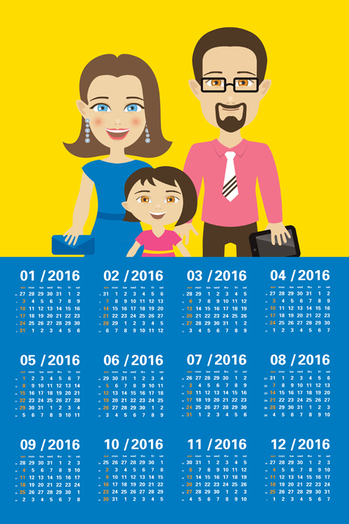 Kalender 2016 mit Familienvektordesign 02 Kalender Familie 2016   