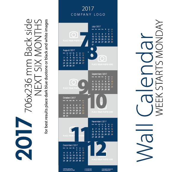Calendrier 2017 prochain six mois gris bleu foncé vecteur suivant mois gris Foncé calendrier Bleu 2017   