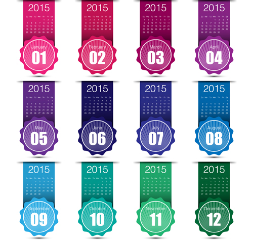 Kreative Etiketten 2015 Kalendergestaltungsvektor labels Kreativ Kalender 2015   