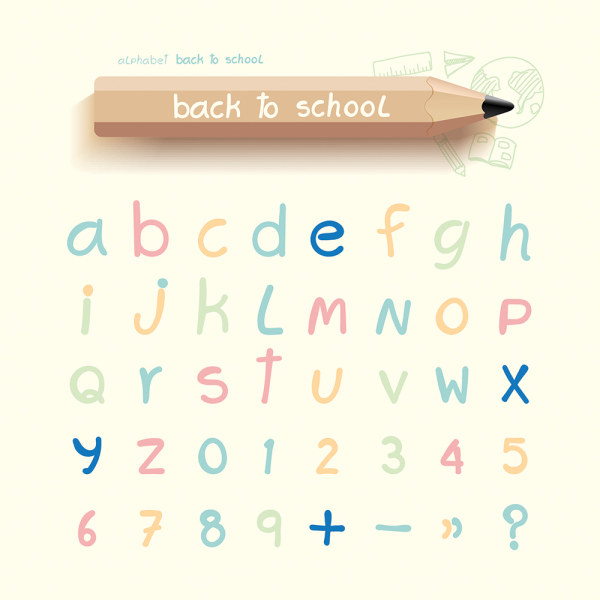 Niedliches Handschreibealphabet mit Zahlenvektor Nummer Handschrift cute alphabet   