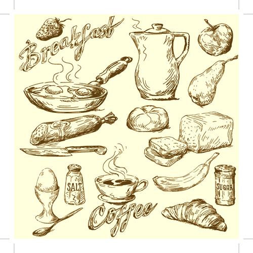 Dessin des aliments rétro illustrations vecteur 02 police rétro nourriture illustrations illustration Dessin   
