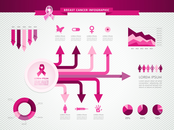 Modèle infographique du cancer du sein féminin vecteur 10 sein infographie femelle cancer   