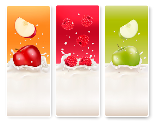 スプラッシュミルクベクトルバナー05のフルーツ 果物 ミルク バナー スプラッシュ   