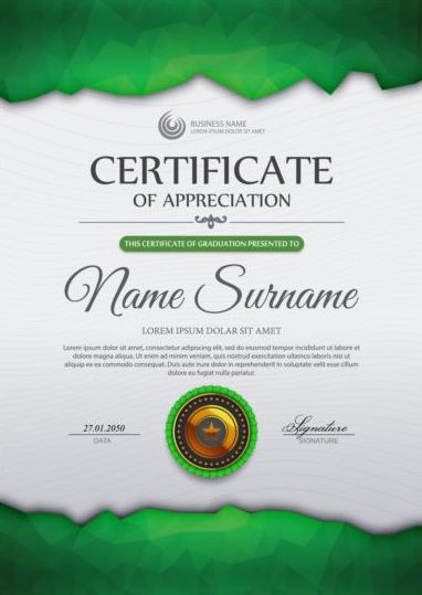 Modèle de certificat vert et vecteur de forme géométrique 01 modèle de certificat forme géométrique certificat   
