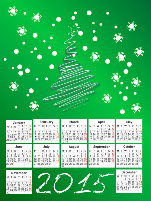 Style de Noël vert 2015 vecteur de calendrier vert Noël calendrier 2015   