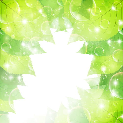 Halationsblase mit grünen Blättern Vektorhintergrund 09 Hintergrund Haltung grün Blase   