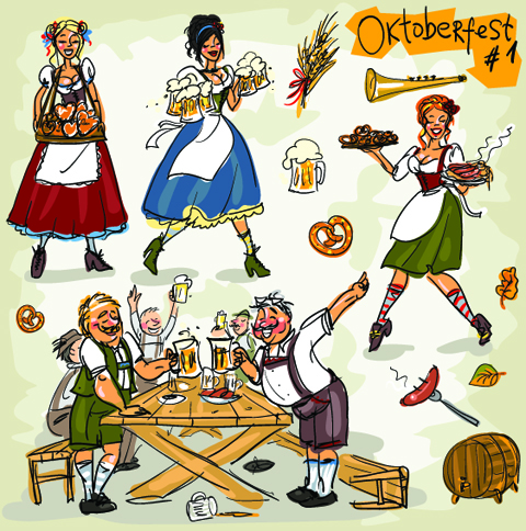L’Oktoberfest dessiné à la main et les gens vecteur 01 personnes Oktoberfest dessiné à la main   