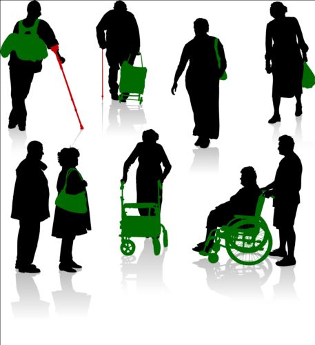 Personnes âgées avec le vecteur de silhouette de personnes handicapées 03 vieux silhouette personnes handicapés   