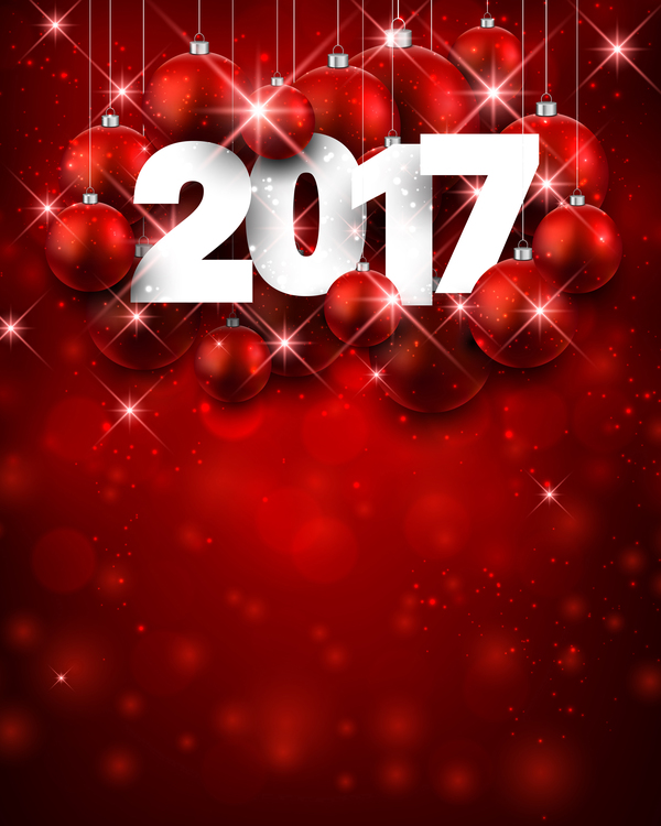 Rouge 2017 fond de nouvel an avec des boules de Noël rouge vecteur 01 nouvel an Noël babioles 2017   