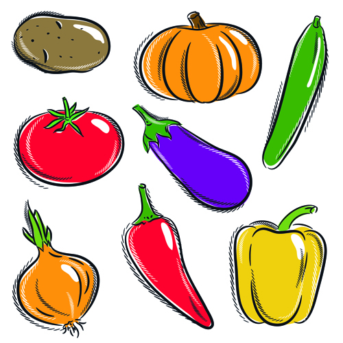 手描き野菜の並べ替えベクトルセット01 野菜 手描き ドローイング   