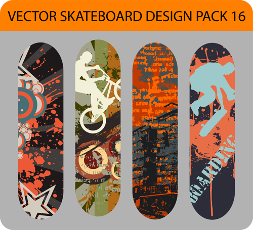 Stylischer floraler Skateboard-Vektor-Set 05 stylish skateboard floral   