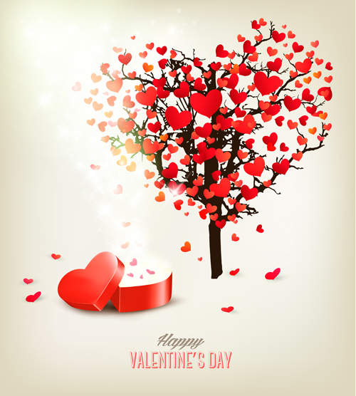 Valentinsenherz mit Geschenkkarten-Vektormaterial 02 Valentine Schachtel material Herz Geschenk Baum   