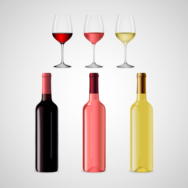 Wein mit Weingläsern und Flaschen Vektormaterial 03 Weingläser Wein Flaschen   
