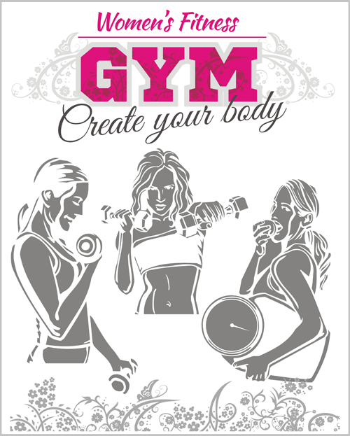 Les femmes & #039; s Fitness club affiche vecteurs matériel 02 poster matériel fitness femmes club   