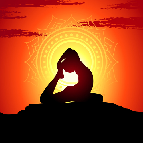 Silhouette de yoga avec vecteurs de fond coucher de soleil 10 yoga silhouetter fond coucher de soleil   