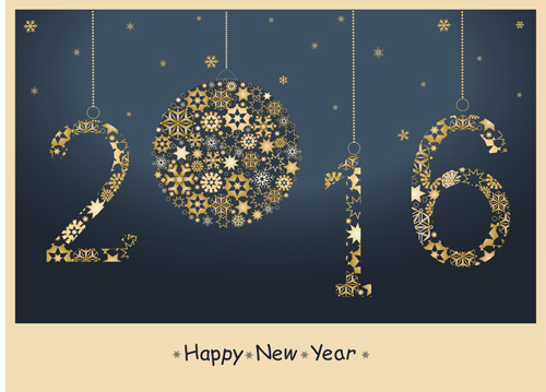 2016 Happy New Year Grußkarte mit Schneeflocken-Vektoren 02 year snowflake new happy greeting card 2016   