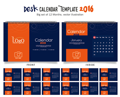 2016 nouvelle année bureau calendrier vecteur matériel 24 neuf calendrier bureau année 2016   
