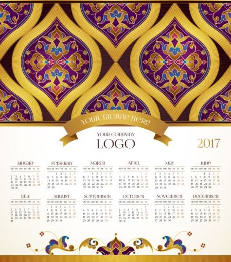 2017 calendriers avec décor floral Vector pattern 09 motif floral decor calendriers 2017   