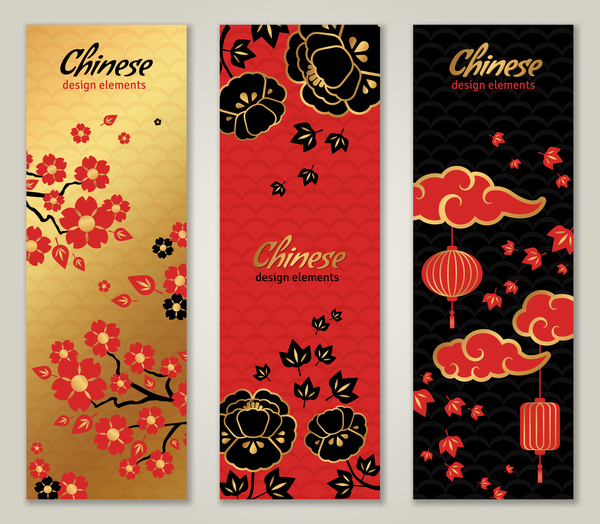 3 styles chinois bannière verticale vecteur vertical styles Chinois Bannière   