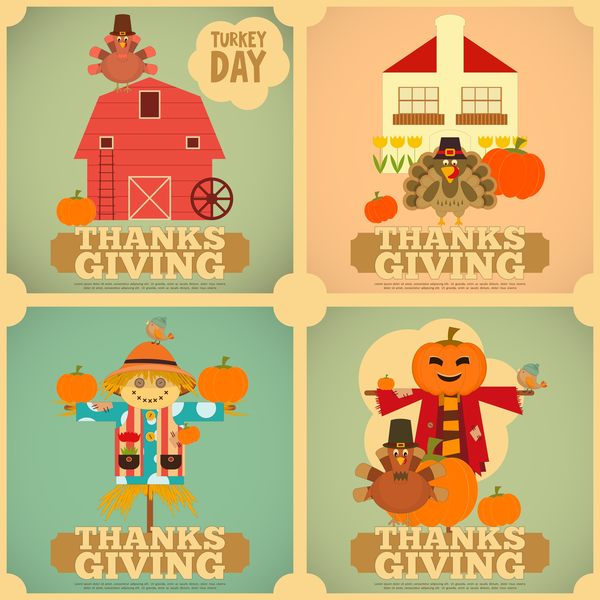 4 type de Thanksgiving affiche modèle vecteur thanksgiving affiches   