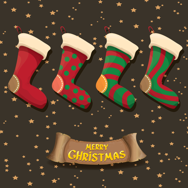レトロなクリスマスバナーベクトル08と漫画のクリスマスソックス 靴下 漫画 レトロなフォント バナー クリスマス   