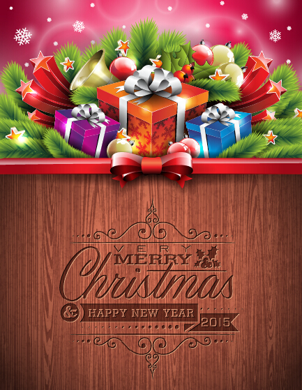 Weihnachtsgeschenk mit Ornament und Holzhintergrund Weihnachten ornament Holz Hintergrund   