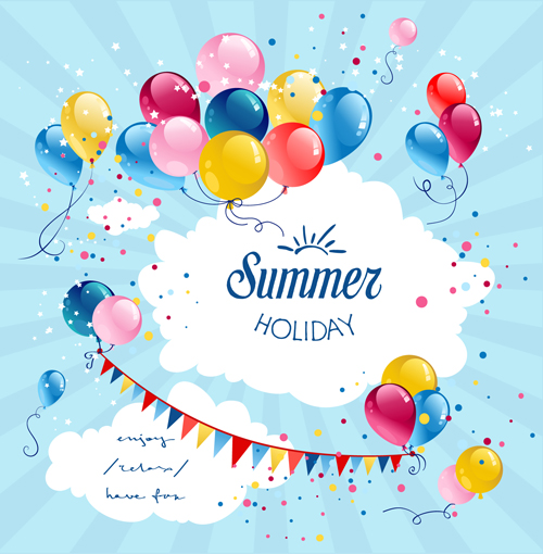 色付きバルーン夏の誕生日カードベクター03 風船 誕生日カード 誕生日 色付き 夏   