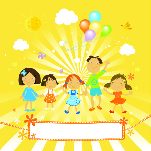 Niedliche Kinder mit Ballonhintergrund Vektor kids Hintergrundvektor Hintergrund cute ballon   