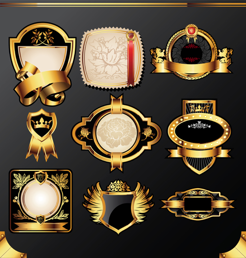 Dunkle Gold-Rahmen etikettiert Luxus-Vektor-Set 06 Luxus labels gold frame dark   