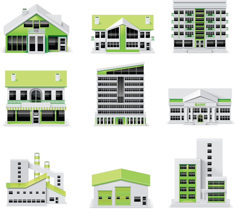 Vecteur différent de conception de construction de ville verte Ville vert different bâtiment de ville   