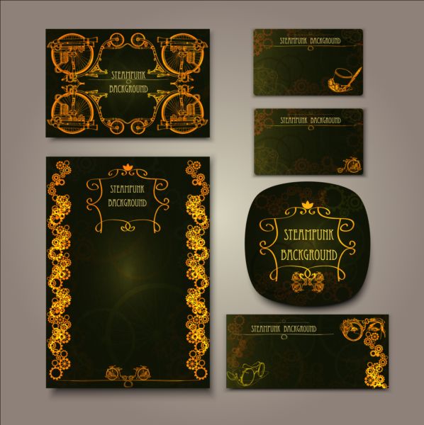 Eleganter Steampunk-Kartenvektor-Set steampunk Karte elegant   