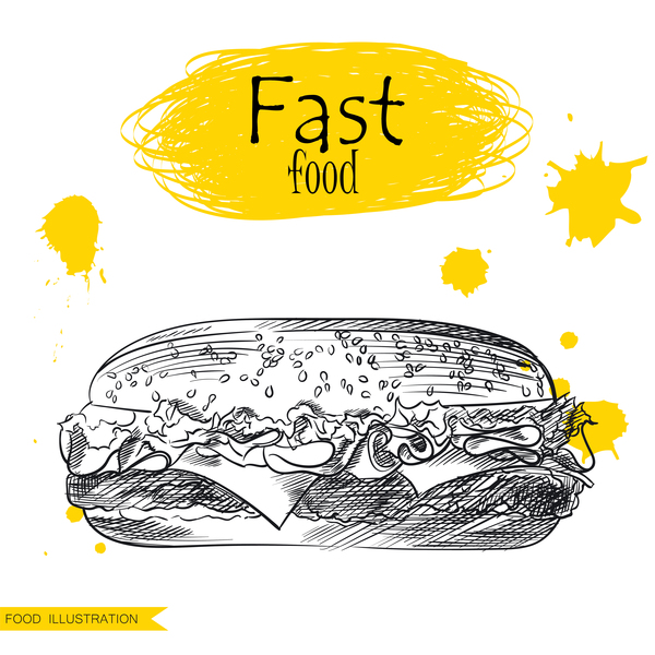 Illustration rapide de nourriture de dessin à la main des vecteurs 05 nourriture main fast Dessin   