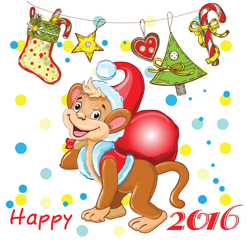 Singe drôle avec 2016 nouveaux vecteurs de l’année 04 singe nouveau drôle année 2016   