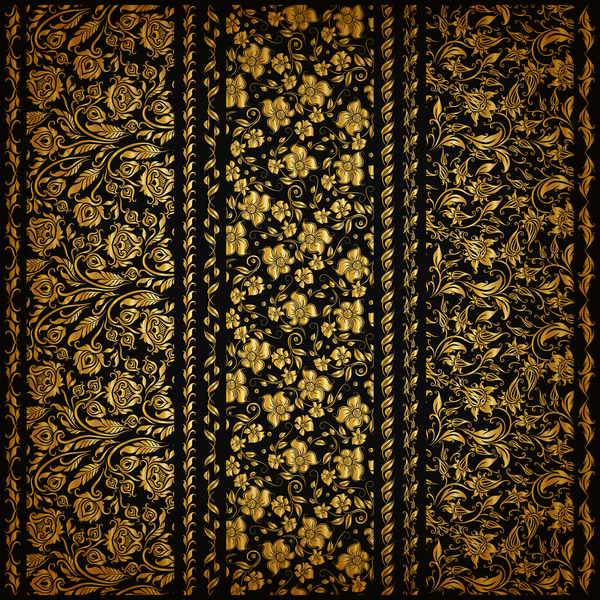 Goldenes Blumendekor nahtloser Mustervektor 01 nahtlos Muster golden floral Dekor   