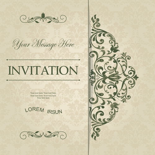 Vert floral invitation cartes vecteur ensemble 03 vert invitation floral cartes d’invitation cartes   