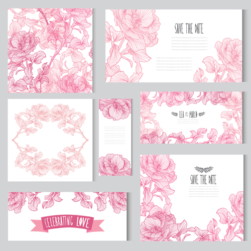 Handgezogene Blumenkarte mit Bannervektor pink Hand gezeichnet Blume banner   