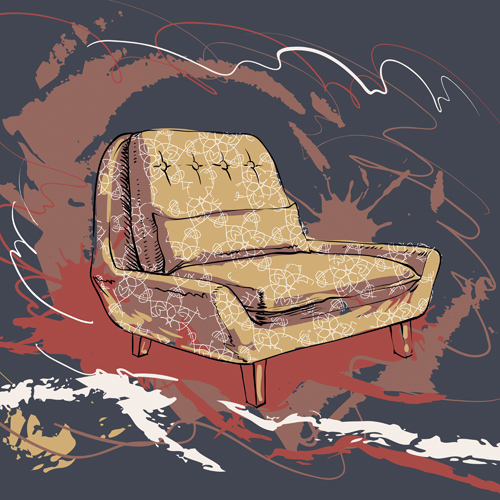 Canapé fauteuils dessinés à la main graphiques vectoriels 02 tirage à la main fauteuils dessiné à la main canapé   