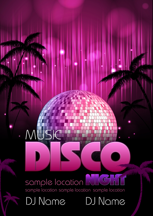 Neon Disco musique Party Flyers Design vecteur 05 musique flyer fête disco   